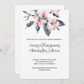 Invitation Fleurs rose et gris Mariage virtuel Aquarelle (Devant / Derrière)