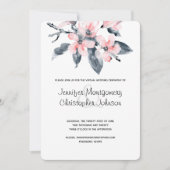 Invitation Fleurs rose et gris Mariage virtuel Aquarelle (Devant)