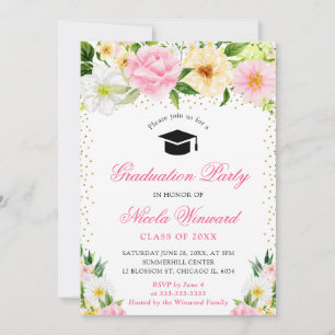 Invitation Fleurs rose et jaune aquarelle pour la remise des