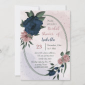 Invitation fleurs rose et marine douche nuptiale géométrique (Devant)