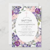 Invitation Fleurs rose et prune pour baptême (Devant)
