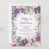 Invitation Fleurs rose et violet pour 50 ans et Incroyable (Devant)