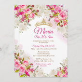 Invitation Fleurs rose Fuchsia Mis XV Anos Anniversaire  (Devant / Derrière)