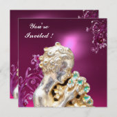 Invitation Fleurs Rose, Fuchsia Purple Fils, Doux 16 Partie (Devant / Derrière)