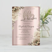 Invitation Fleurs Rose Gold 50e fête d'anniversaire (Debout devant)