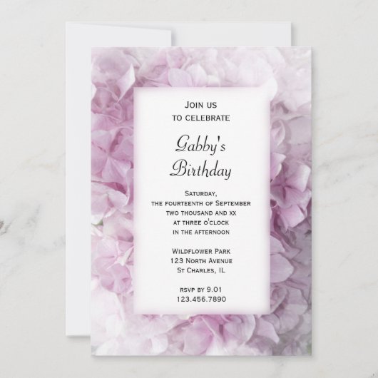 Invitation Fleurs rose Hydrangea fête d'anniversaire (Devant)