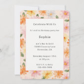 Invitation Fleurs Rose Jaune Bleu Anniversaire Pêche   (Devant)