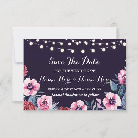 Invitation Fleurs Rose Navy Bourgogne Enregistrer (Devant)