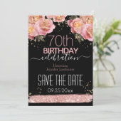 Invitation Fleurs rose pailleté 70e anniversaire Enregistrez  (Debout devant)