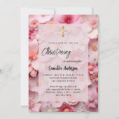 Invitation Fleurs rose pâle chatte fille luxe (Devant)