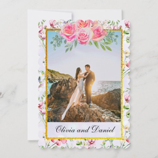 Invitation Fleurs Rose Pâle Élégantes Aquarelle Mariage (Devant)