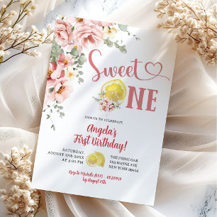 Invitation Fleurs rose pâle Fête Lemon Sweet One Premier Anni