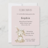 Invitation Fleurs Rose Pâle Lapin Anniversaire (Devant)