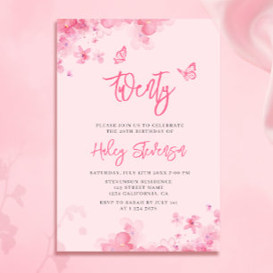 Invitation Fleurs rose pastel aquarelle douce 20e anniversair
