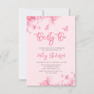 Invitation Fleurs rose pastel aquarelle douce 22e Anniversair
