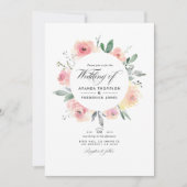Invitation Fleurs rose pastel et code QR RSVP Mariage (Devant)