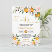 Invitation Fleurs rose poudré, Baby Shower pour petite Orange (Debout devant)