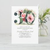 Invitation Fleurs rose poudré pour 30 ans de mariage (Debout devant)