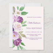Invitation Fleurs rose pourpre rose pour anniversaire (Devant)