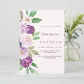 Invitation Fleurs rose pourpre rose pour anniversaire (Debout devant)