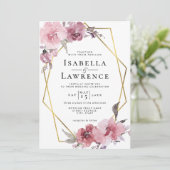 Invitation Fleurs Rose Poussiéreuse Fleurs Roses Feuille Or M (Debout devant)