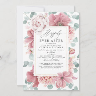 Invitation Fleurs rose poussiéreuse heureuses pour toujours m
