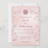 Invitation Fleurs Rose Poussiéreux | Code QR Photo Mariage Ch (Devant)