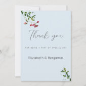 Invitation Fleurs rose rouge vert pastel bleu Merci (Devant)