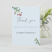 Invitation Fleurs rose rouge vert pastel bleu Merci (Debout devant)
