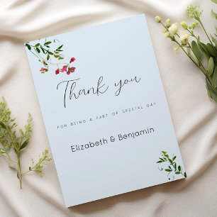 Invitation Fleurs rose rouge vert pastel bleu Merci