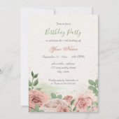 Invitation fleurs rose rousse vert feuilles anniversaire (Devant)