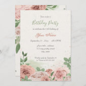 Invitation fleurs rose rousse vert feuilles anniversaire (Devant / Derrière)