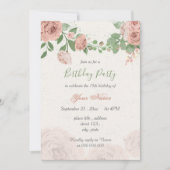 Invitation fleurs rose rousse vert feuilles anniversaire (Devant)