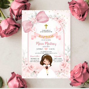 Invitation Fleurs rose saumon et noeud papillon floral pour b