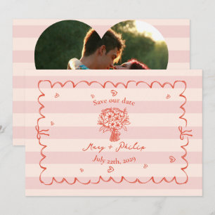 Invitation Fleurs Rose Stripe Botanique Économisez La Date Ph