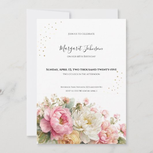 Invitation Fleurs Rose Tendre 60e Anniversaire (Devant)