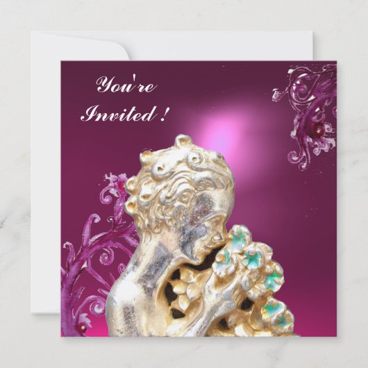 Invitation Fleurs Rose, Tourbillons Violets Fuschia , Fête Do (Devant)