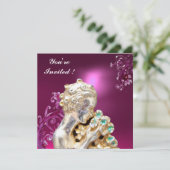 Invitation Fleurs Rose, Tourbillons Violets Fuschia , Fête Do (Debout devant)