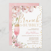 Invitation Fleurs rose vif Brunch & Fête des mariées mousseus (Devant / Derrière)