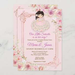 Invitation Fleurs rose vif Douche mexicaine Fiesta Couples