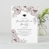 Invitation Fleurs rose vif moderne fête de graduation (Debout devant)