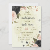 Invitation fleurs rose vif noir douche botanique (Devant)
