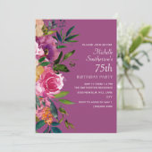 Invitation Fleurs rose violet jaune 75e anniversaire (Debout devant)