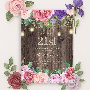 Invitation Fleurs Rose Violet Rustiques Guirlande Lumineuse 2