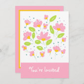 Invitation Fleurs roses (Devant / Derrière)