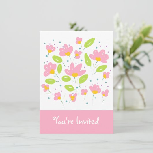 Invitation Fleurs roses (Debout devant)