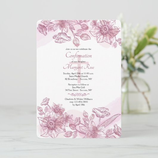 Invitation Fleurs Roses (Debout devant)