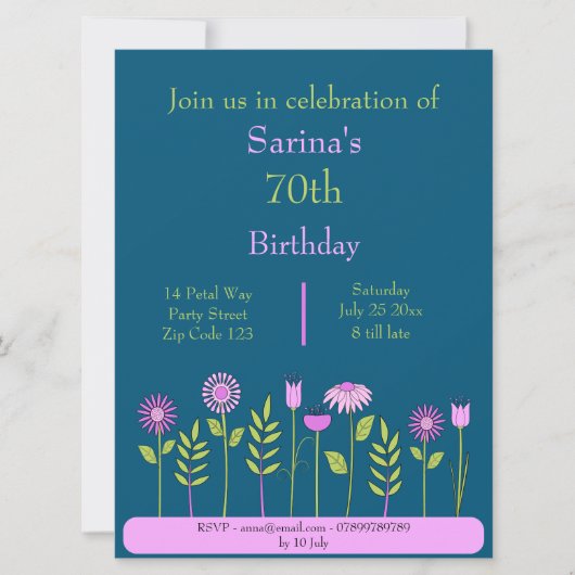 invitation fleurs roses (Devant)