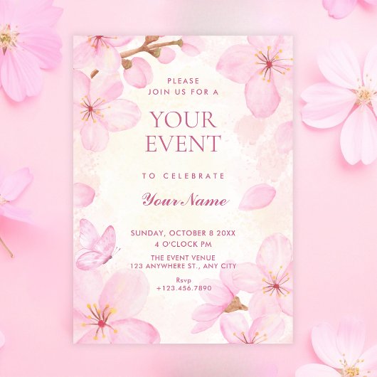 Invitation Fleurs roses 