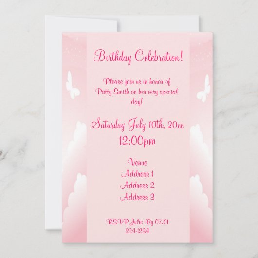 Invitation Fleurs roses (Dos)